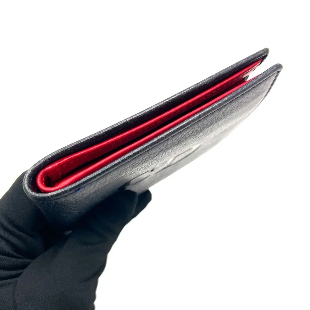 Authentic Christian Dior Dark Navy & Red CD Embossed Leather Bifold Wallet EUC